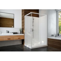 Sanplast Basic Complete Mineral kabina z brodzikiem i zestawem prysznicowym 80x80 cm kwadratowa biały połysk/szkło ze wzorem 602-460-0021-01-2B0