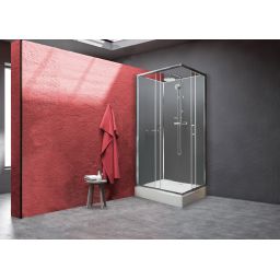 Sanplast Classic II Mineral kabina z brodzikiem i zestawem prysznicowym 80x80 cm kwadratowa srebrny połysk/szkło przezroczyste 602-011-0022-38-4S1