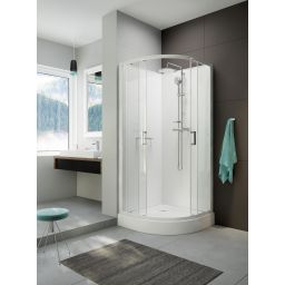 Sanplast Classic II Mineral kabina z brodzikiem i zestawem prysznicowym 90x90 cm półokrągła biały połysk/szkło przezroczyste 602-011-0332-01-4B1