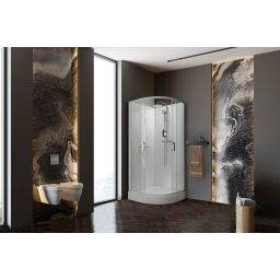 Sanplast Classic II Mineral kabina z brodzikiem i zestawem prysznicowym 90x90 cm półokrągła biały połysk/szkło przezroczyste 602-011-0332-01-4B1