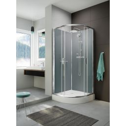 Sanplast Classic II Mineral kabina z brodzikiem i zestawem prysznicowym 90x90 cm półokrągła srebrny połysk/szkło przezroczyste 602-011-0332-38-4S1