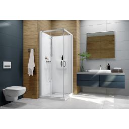 Sanplast Basic Complete Mineral kabina z brodzikiem i zestawem prysznicowym 80x120 cm prostokątna biały połysk/szkło przezroczyste 602-460-0141-01-4H0