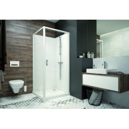 Sanplast Basic Complete Mineral kabina z brodzikiem i zestawem prysznicowym 80x80 cm kwadratowa biały połysk/szkło przezroczyste 602-460-0221-01-4B0