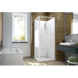 Sanplast Basic Complete Mineral kabina z brodzikiem i zestawem prysznicowym 90x90 cm kwadratowa biały połysk/szkło ze wzorem 602-460-0231-01-2H0