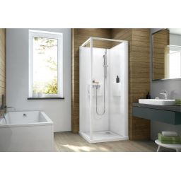 Sanplast Basic Complete Mineral kabina z brodzikiem i zestawem prysznicowym 90x90 cm kwadratowa biały połysk/szkło przezroczyste 602-460-0231-01-4H0