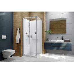 Sanplast Basic Complete Mineral kabina z brodzikiem i zestawem prysznicowym 70x70 cm kwadratowa biały połysk/szkło przezroczyste 602-460-0411-01-4H0