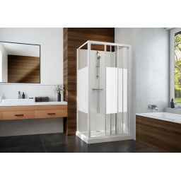 Sanplast Basic Complete Mineral kabina z brodzikiem i zestawem prysznicowym 100x80 cm prostokątna biały połysk/szkło ze wzorem 602-460-0821-01-2B0