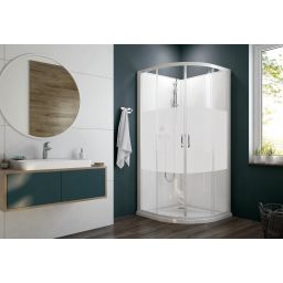 Sanplast Basic Complete Mineral kabina z brodzikiem i zestawem prysznicowym 80x80 cm półokrągła biały połysk/szkło ze wzorem 602-460-0921-01-2H0