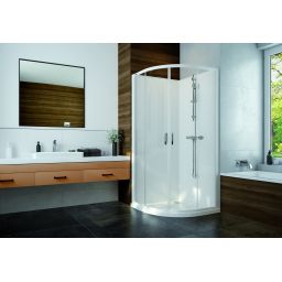 Sanplast Basic Complete Mineral kabina z brodzikiem i zestawem prysznicowym 80x80 cm półokrągła biały połysk/szkło przezroczyste 602-460-0921-01-4B0