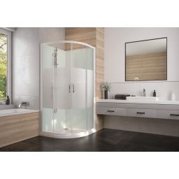 Sanplast Basic Complete Mineral kabina z brodzikiem i zestawem prysznicowym 90x90 cm półokrągła biały połysk/szkło ze wzorem 602-460-0931-01-2B0