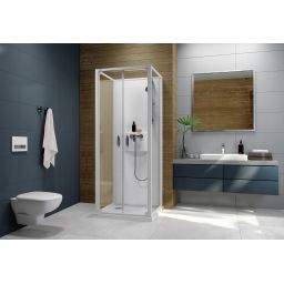 Sanplast Basic Complete Mineral kabina z brodzikiem i zestawem prysznicowym 80x80 cm kwadratowa biały połysk/szkło przezroczyste 602-460-2421-01-4H0