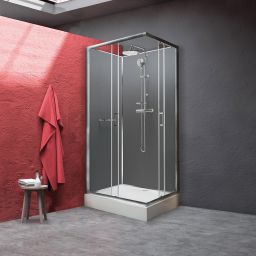 Sanplast Classic II Mineral KCKN/CLIIa-M kabina z brodzikiem i zestawem prysznicowym 90x90 cm kwadratowa srebrny błyszczący/szkło przeźroczyste 602-011-0032-38-4S1