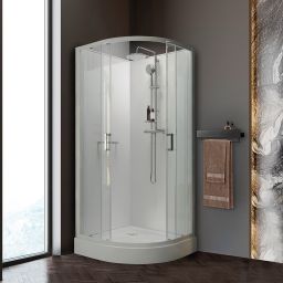 Sanplast Classic II Mineral kabina z brodzikiem i zestawem prysznicowym 90x90 cm półokrągła biały połysk/szkło przezroczyste 602-011-0332-01-4B1