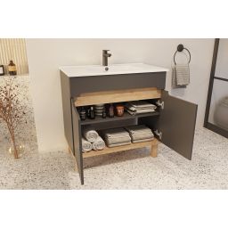 Strama Ovo szafka 59,7x45,6x80 cm podumywalkowa stojąca grafitowa-dąb 12.100.03