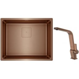 Zestaw Teka Flexlinea zlewozmywak stalowy 54x44 cm z baterią kuchenną stojącą miedź (115000025, 116030007)