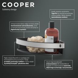 Tiger Cooper koszyk prysznicowy 21 cm narożny stal/czarny 800235