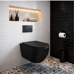 Uptrend Caneo miska WC z deską wolnoopadającą wisząca bez kołnierza ze spłukiwaniem wirowym czarny mat TR2196DF-U18