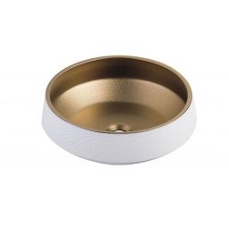 Uptrend Celia umywalka 41x41 cm nablatowa okrągła biel antyczna/złoty mat TR-T310