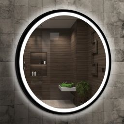 Venti Rund Led lustro 80x80 cm okrągłe z oświetleniem czarny