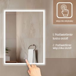 Venti Prymus lustro 60x80 cm prostokątne z oświetleniem srebrne