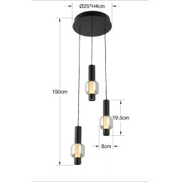 Aviano Ronda lampa wisząca 3x8 W czarna-chrom-przydymiona 6224-0310