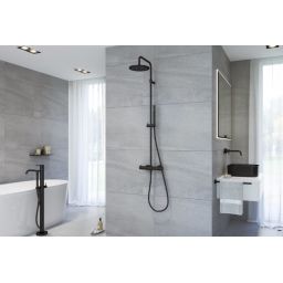 Kronenbach Lima 2.0 Black zestaw prysznicowy z baterią ścienny termostatyczny z deszczownicą czarny mat 100.2821 SM