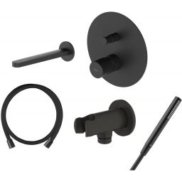 Zestaw Ksuro 02 bateria wannowo-prysznicowa podtynkowa z kompletem natryskowym Oltens i wylewką Ksuro czarny mat (13006030, 37102300, 37200300, 39304300, 19000030)