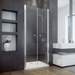Besco Sinco Due drzwi prysznicowe 90 cm wnękowe chrom błyszczący/szkło przezroczyste DSD-90