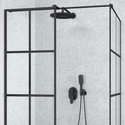 Besco Excea Walk-In kabina prysznicowa 120x90 cm prostokątna czarny mat/szkło przezroczyste z motywem EXC-129-190B