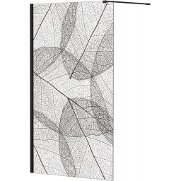 Besco Leafy Walk-In ścianka prysznicowa 100 cm czarny mat/szkło przezroczyste z motywem LF-100-200C
