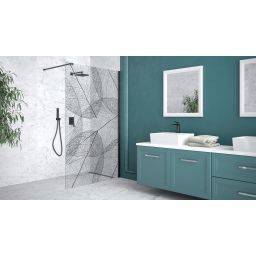 Besco Leafy Walk-In ścianka prysznicowa 100 cm czarny mat/szkło przezroczyste z motywem LF-100-200C