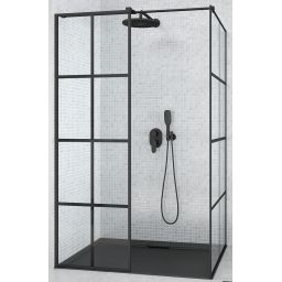 Besco Excea Walk-In kabina prysznicowa 100x90 cm prostokątna czarny mat/szkło przezroczyste z motywem EXC-109-190B