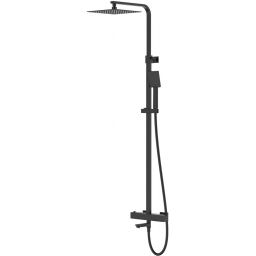 Corsan Ango zestaw prysznicowy ścienny termostatyczny z deszczownicą czarny CMN02TBLW