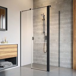 Radaway Nes 8 Black KDS II ścianka prysznicowa 90 cm boczna czarny mat/szkło przezroczyste 10080090-54-01