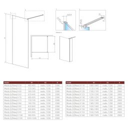 Radaway Modo X Black II Walk-In ścianka prysznicowa 80 cm wolnostojąca czarny mat/szkło przezroczyste 389284-54-01