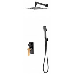 FDesign Seppia zestaw prysznicowy podtynkowy z deszczownicą różowe złoto/czarny mat FD1-SPA-7PSET-25