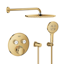 Zestaw Grohe Grohtherm SmartControl wannowo-prysznicowy podtynkowy termostatyczny z deszczownicą i kompletem natryskowym złoty (29119GL0, 27074GL0, 27057GL0, 28362GL1, 26066GL0, 26574GL0)