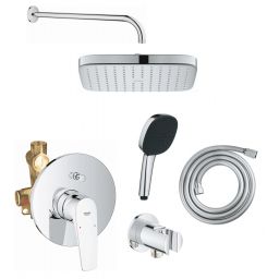 Zestaw Grohe Start Flow bateria wannowo-prysznicowa podtynkowa z deszczownicą i zestawem prysznicowym chrom (29117000, 2639710E, 26695000, 27851000, 28741002, 26962001)