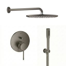 Grohe Essence zestaw prysznicowy podtynkowy z deszczownicą Hard Graphite (24058AL1, 26066AL0, 28362A01, 26658AL0, 27400AL0)