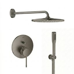 Grohe Essence zestaw prysznicowy podtynkowy z deszczownicą Hard Graphite (24058AL1, 26558AL0, 28362A01, 26658AL0, 27400AL0)