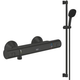Zestaw Grohe Precision bateria prysznicowa ścienna z termostatem i zestawem prysznicowym czarny (345942430, 269302431)