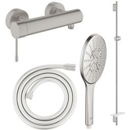 Zestaw Grohe Essence bateria prysznicowa ścienna z kompletem prysznicowym SuperSteel 26574DC0, 28388DC1, 26603DC0, 33636DC1)
