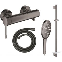Zestaw Grohe Essence bateria prysznicowa ścienna z kompletem prysznicowym Hard Graphite (26574A00, 28388A01, 26603A00, 33636A01)