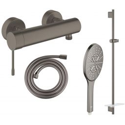 Zestaw Grohe Essence bateria prysznicowa ścienna z kompletem prysznicowym Brushed Hard Graphite (26574AL0, 28388A00, 26603AL0, 33636AL1)
