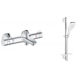 Zestaw Grohe Grohtherm 800 bateria wannowo-prysznicowa termostatyczna z zestawem prysznicowym Vitalio SmartActive 130 Cube chrom (34567000, 26596000)