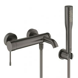 Zestaw Grohe Essence bateria wannowo-prysznicowa ścienna z kompletem prysznicowym Brushed Hard Graphite (33624AL1, 28362A01,27074AL0, 27400AL0)