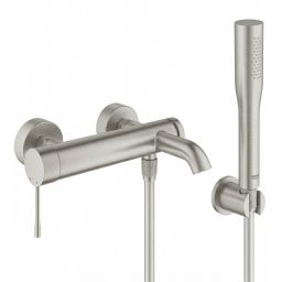 Zestaw Grohe Essence bateria wannowo-prysznicowa ścienna z kompletem prysznicowym SuperSteel (33624DC1, 28362DC1, 27074DC0, 27400DC0)