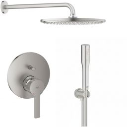 Zestaw Grohe Lineare bateria wannowo-prysznicowa podtynkowa z deszczownicą i zestawem prysznicowym SuperSteel (24064DC1, 26066DC0, 28362DC1, 26658DC0, 27400DC0)