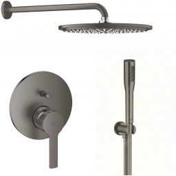 Zestaw Grohe Lineare bateria wannowo-prysznicowa podtynkowa z deszczownicą i zestawem prysznicowym Brushed Hard Graphite (24064AL1, 26066AL0, 28362A01, 26658AL0, 27400AL0)