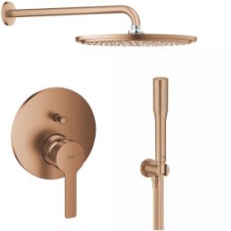 Zestaw Grohe Lineare bateria wannowo-prysznicowa podtynkowa z deszczownicą i zestawem prysznicowym Brushed Warm Sunset (24064DL1, 26066DL0, 28388DA1, 26658DL0, 27400DL0)